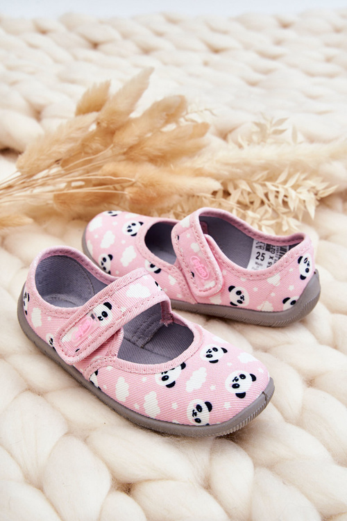 Dětské pantofle Baleríny se suchým zipem Befado pandy 955X021 světle růžová