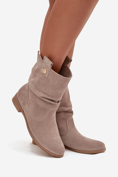 Kožené semišové dámské kotníky s řasením s vyhříváním Zazoo 4210 béžové