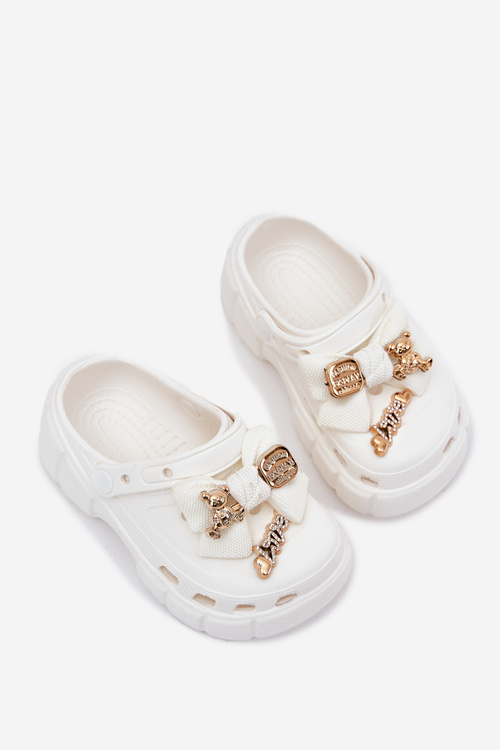 Dětské Dívčí Pantofle Z Pěny S Mašlí A Ozdobami Bílé Selvana