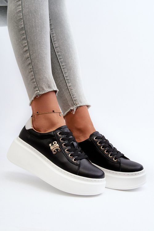 Čierne Dámske Kožené Tenisky na Platforme Pernalia