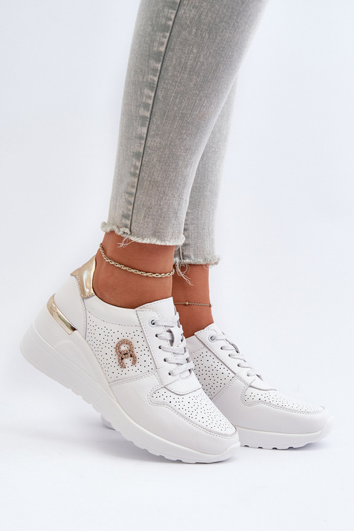 Dámské kožené tenisky na podpatku bílé D&A LR810