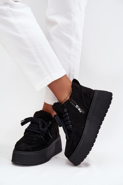 Dámské sněhule na platformě s kožešinovou podšívkou typ beránek Černé Luma