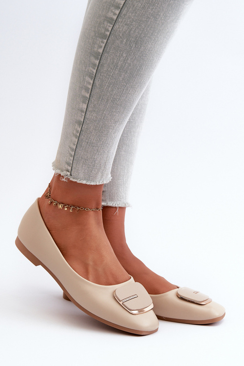 Dámské baleríny ze syntetické kůže s ozdobou Beige Edoslli