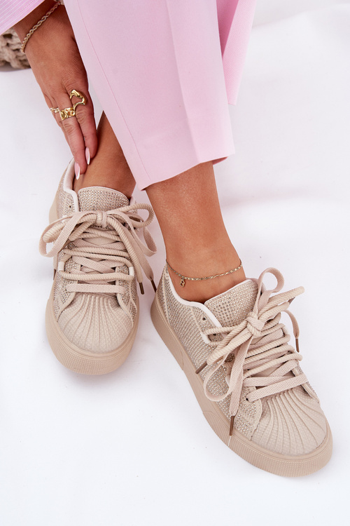 Dámské tenisky se zdobením na platformě béžové Eanneth