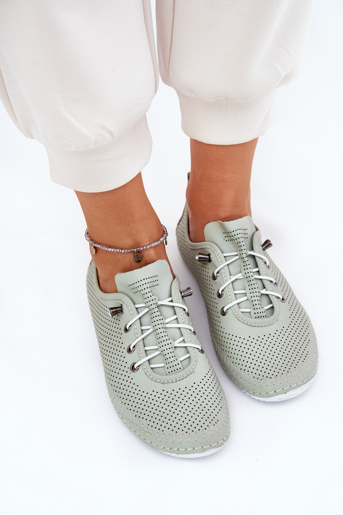 Dámské Kožené Polobotky Z Přírodní Kůže Artiker 54C0833 Světle Zelené