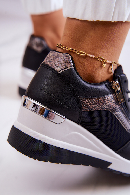 Ženské klinové tenisky krížové džínsy jj2r4027c čierne