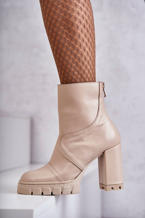 Kožené Boty Na Vysokém Podpatku Béžová Elia