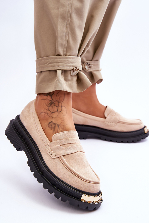 Klasické semišové mokasíny s zdobením Béžove Monaro