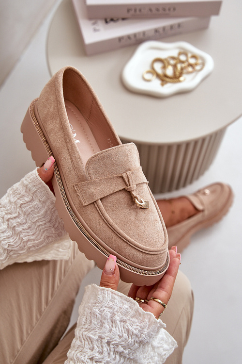 Dámske eko semišové mokasíny so zdobením béžové Verindalle