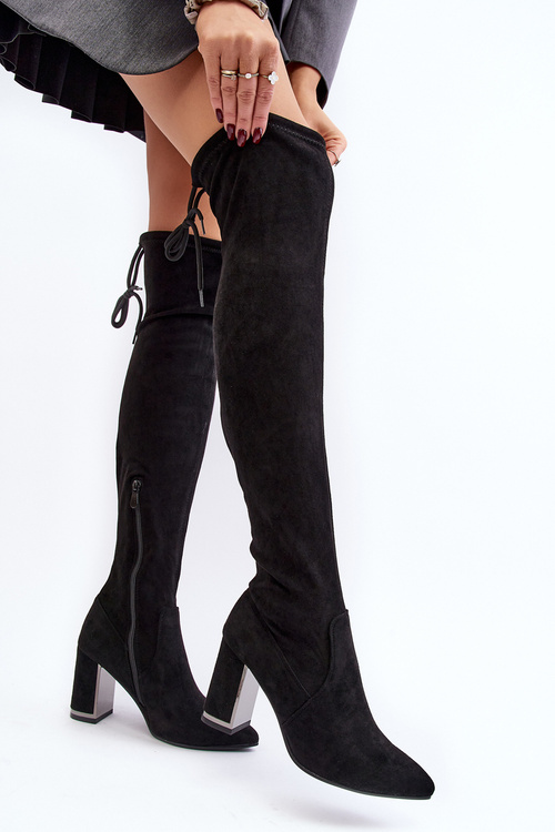 Kozáky Na Vysokém Podpatku Z Černého Semiše Amalitas