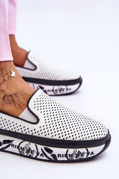 Dámské prolamované kožené tenisky Slip-On bílé Sorito