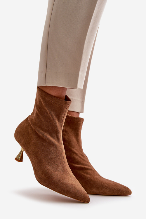 Dámske Kolená Na Opätku Eko Semišové S Špicatými Nosami Camel Irithare