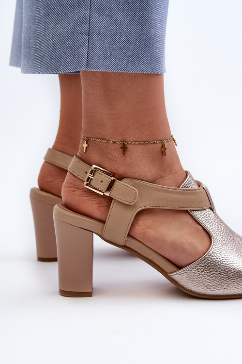 Dámske sandále na opätku z eko kože zlaté Queenmarie