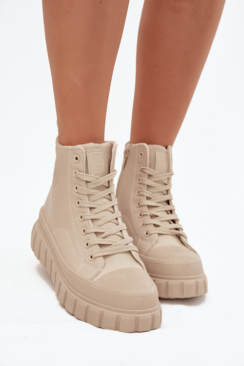 Zateplené dámske tenisky na platforme z ekokože Big Star SS274535 béžové