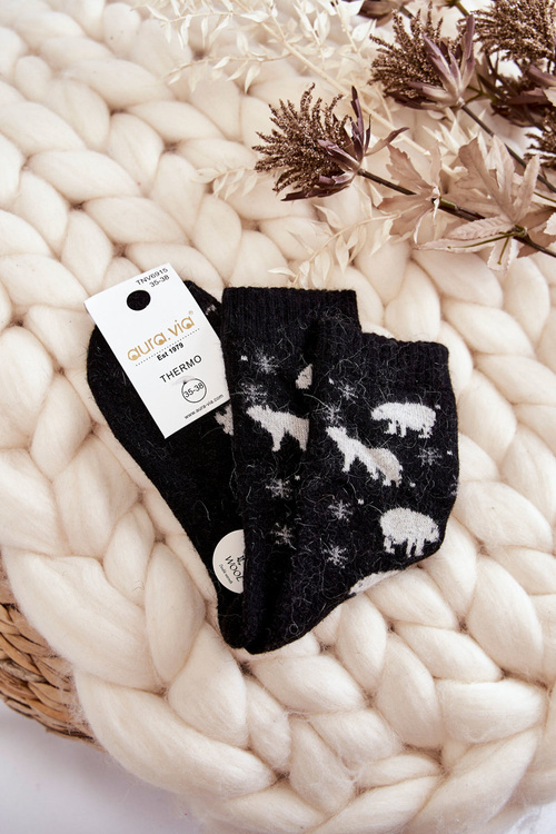 Dámske vlnené ponožky v ľadových medveďoch čierne