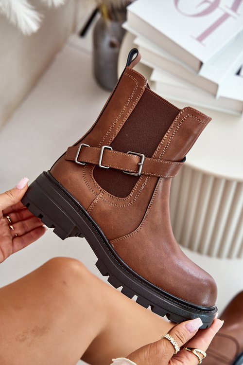 Kožené Zateplené Botky Chelsea S Páskem Hnědé Sergio Leone TR719-S