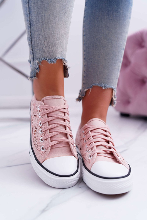 Dámske tenisky s nízkym čipkou ružovej Veroli