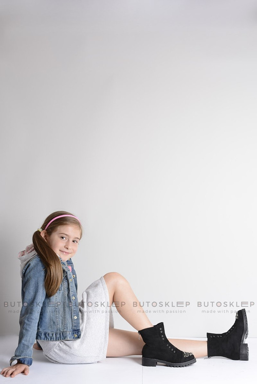 Lu Boo Czarne Dziecięce Botki Za Kostkę z Cyrkoniami Zamsz LittleCarrie