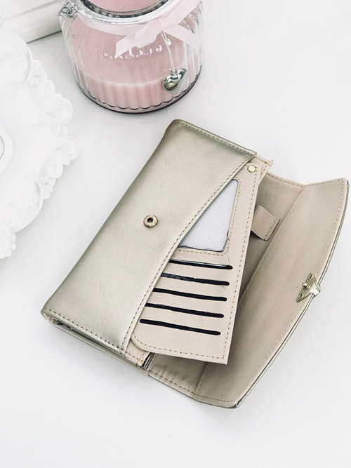 Large Women's Black Trendy Wallet Gold Zipper