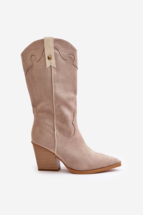 Zateplené Kovbojské Boty Na Podpatku Eko Semišové Béžové Hanivin