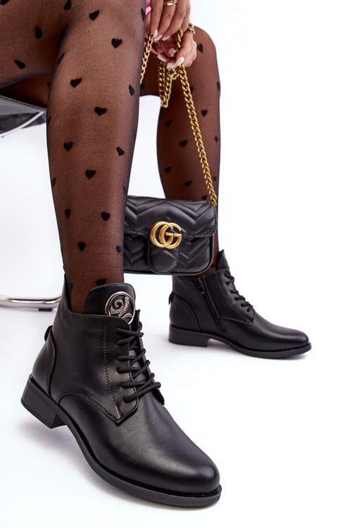 Kožené Polobotky Dámské S Ozdobou Černé Attiame