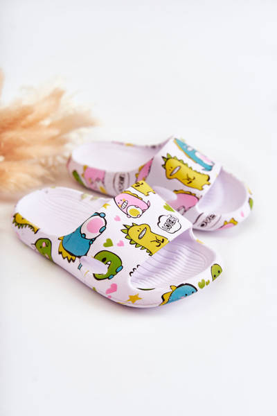 Ľahké detské flip -flops dinosaury biele astro