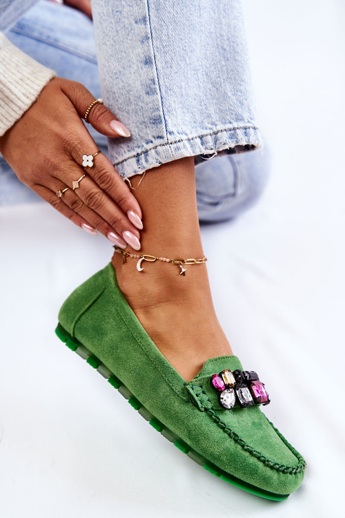 Dámské semišové mokasíny se zdobením zelené Janetta