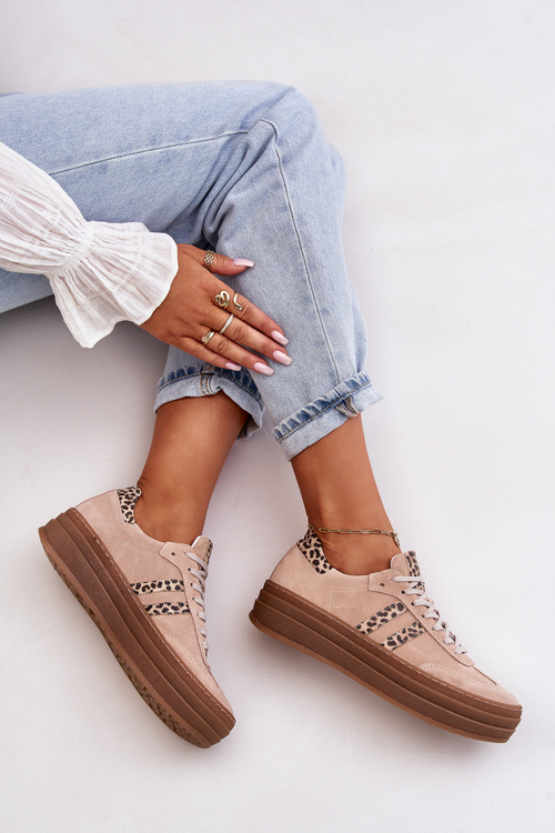 Zazoo N1068S4 Dámské Semišové Sneakersy Na Platformě Leopardí Růžové