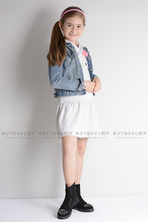 Lu Boo Black Detské členkové topánky so zirkónmi semiš Littlecarrie