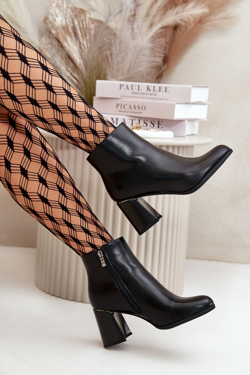 Hladké dámské boty na podpatku z eko kůže zateplené černé Milisea