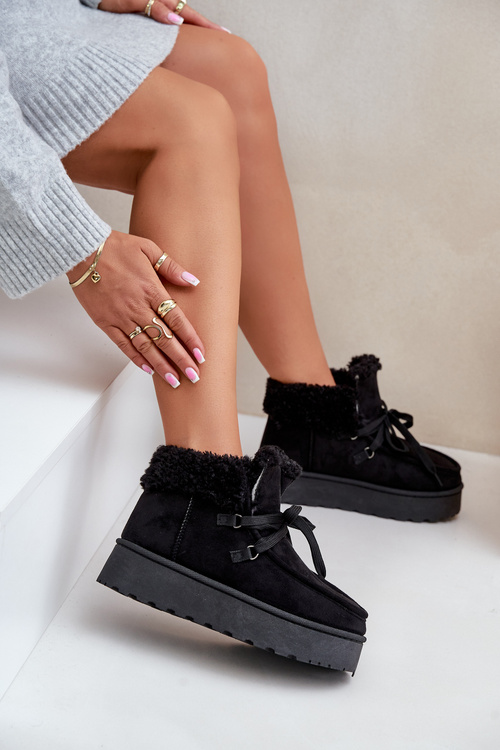 Dámské zavazovací sněžky s hrubou podrážkou černé Loso