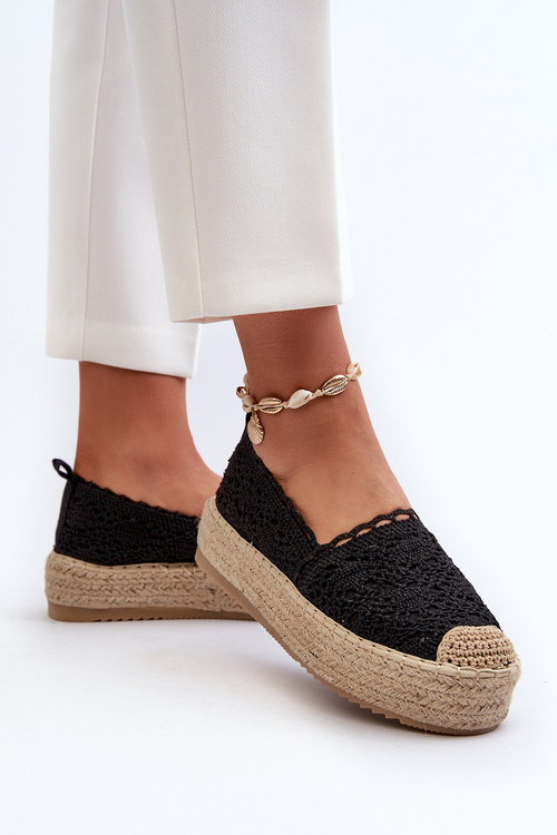 Dámské černé korálkové espadrilky na platformě Elarose