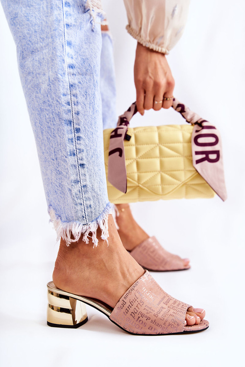 Dámské semišové pantofle na podpatku Světle růžová Perry