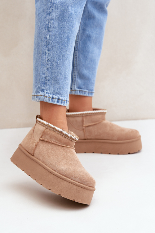 Sněhule na platformě s ozdobným vyšíváním béžové Heslania