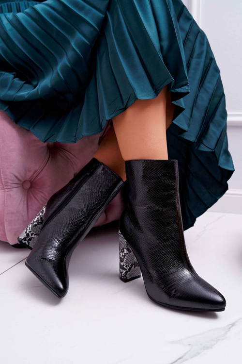 Dámské Kotníkové Boty Na Podpatku Snake Téma Černé Vernel