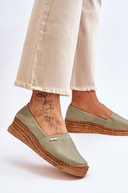 Dámské kožené espadrilky na klínu Zelená Hadlee