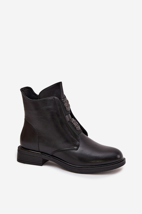 Dámske zimné členkové topánky na nízkom podpätku s ozdobami Čierne Tavressa