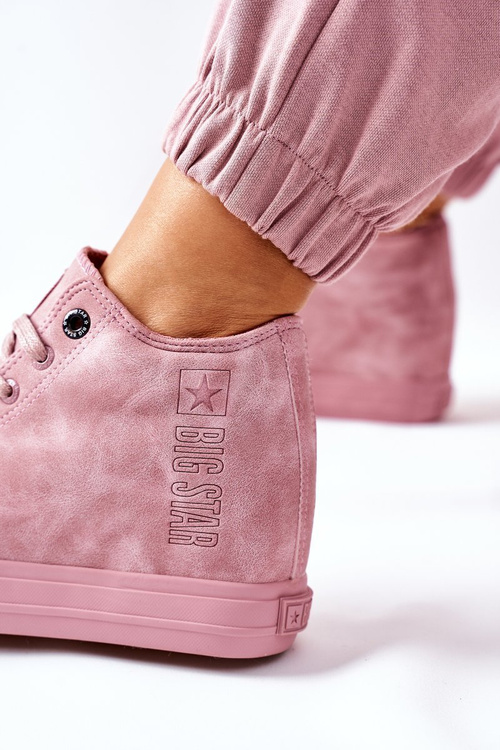 Kožené klinové tenisky veľká hviezda II274092 ružová