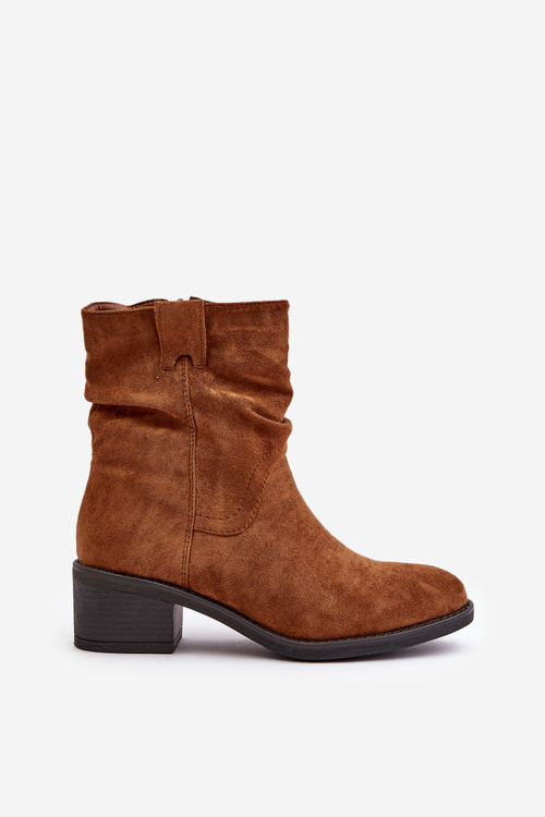 Zateplené dámské boty s nařaseným svrškem na nízkém podpatku béžové Zinanya