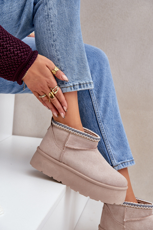 Snehové topánky na platforme s ozdobným vyšívaním svetlo béžové Heslania