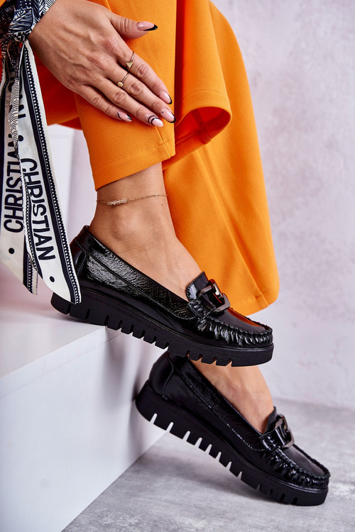 Dámské kožené mokasíny na platformě Černé Venesia