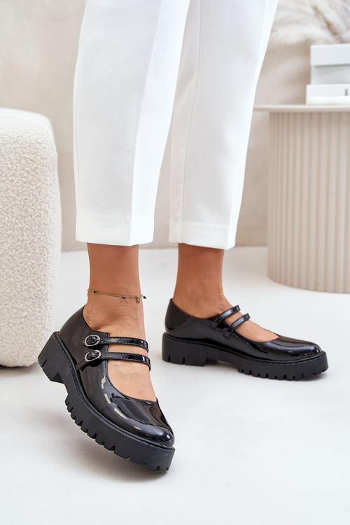 Lakované Dámské Polobotky S Pásky Černé Rialuna