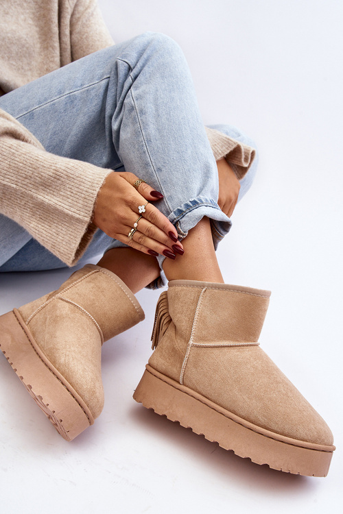 Dámske snehové topánky na masívnej plošine s lemovaným béžovým liricom