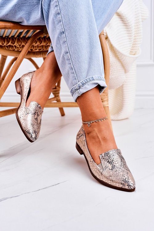 Dámské Kožené Mokasíny Zvířecí Vzor Zlate Scarlett