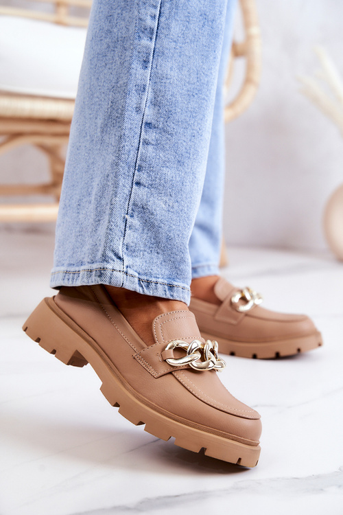 Loafer kožené topánky, tmavá béžová retiazka priateľská