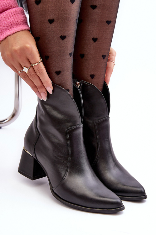 Kožené topánky Dámske vysoké podpätky Čierne Lewski 3166/B/2