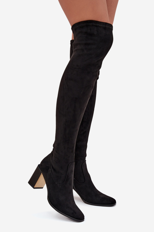Dámske Čižmy Po Kolena Na Opätku Eko Semišové Čierne Jelina