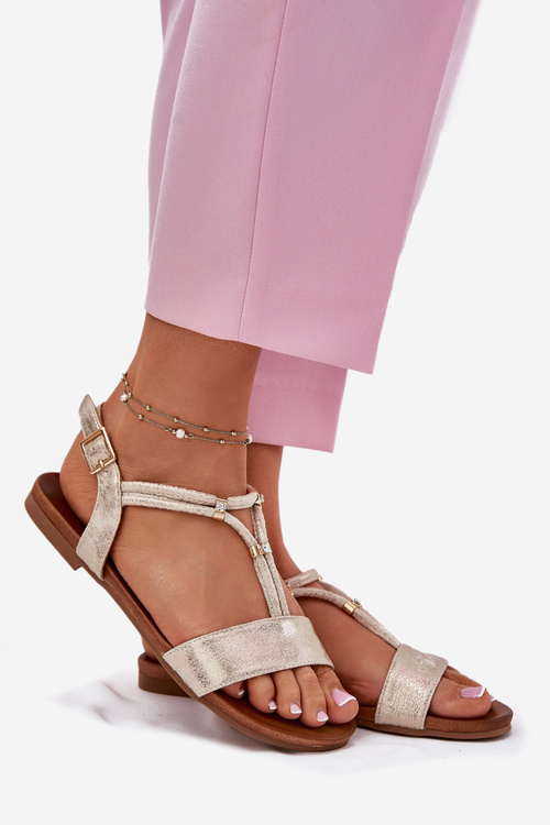 Dámske Ploské Sandále S Pásikmi S.Barski KV51-120 Zlaté