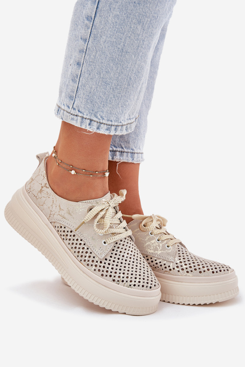 Semišové Dámske Polobotky Na Platforme Artiker 56C2108 Béžovo-Zlaté