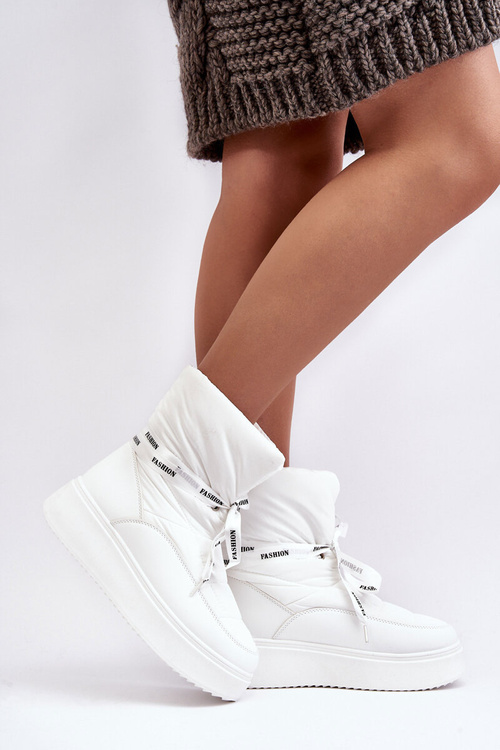 Dámske snehové topánky s dekoratívnou viazanou biela siracna